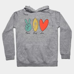 Peace, Surf, Love, finger peace sign, surfboard, Heart Ribbon Hoodie